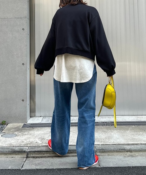 mi via loca（ミヴィアロカ）の「ワンポイント ロゴフラワー刺繍 ラウンド レイヤードロンT（Tシャツ/カットソー・レディース・ライム/オートミール/オフホワイト・FREE）」の6枚目の写真