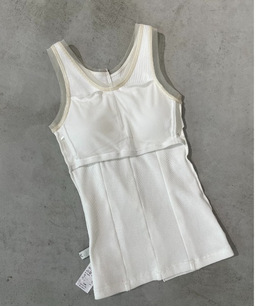 AIC.（エーアイシー）の「パッド付きチュールパイピングリブタンクトップ（タンクトップ・レディース・オフホワイト/ブラック・FREE）」の3枚目の写真