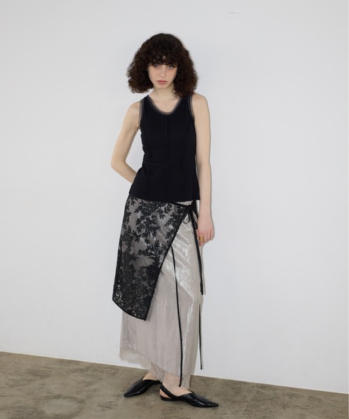 AIC.（エーアイシー）の「パッド付きチュールパイピングリブタンクトップ（タンクトップ・レディース・オフホワイト/ブラック・FREE）」の13枚目の写真