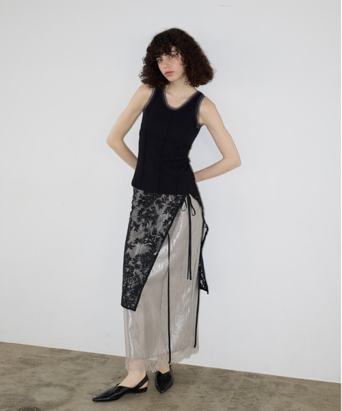 AIC.（エーアイシー）の「パッド付きチュールパイピングリブタンクトップ（タンクトップ・レディース・オフホワイト/ブラック・FREE）」の14枚目の写真