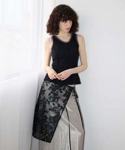 AIC.（エーアイシー）の「パッド付きチュールパイピングリブタンクトップ（タンクトップ・レディース・オフホワイト/ブラック・FREE）」の5枚目の写真