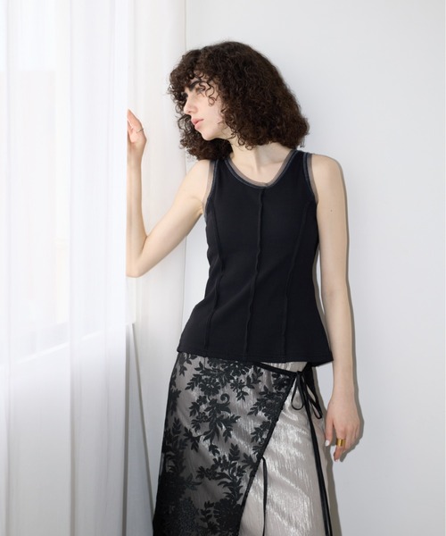 AIC.（エーアイシー）の「パッド付きチュールパイピングリブタンクトップ（タンクトップ・レディース・オフホワイト/ブラック・FREE）」の7枚目の写真