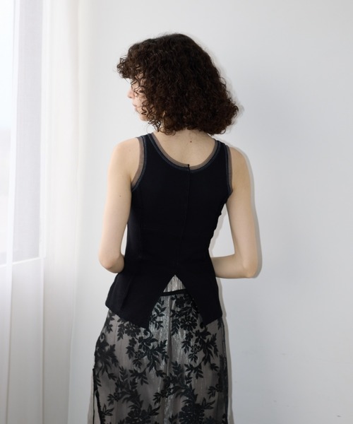 AIC.（エーアイシー）の「パッド付きチュールパイピングリブタンクトップ（タンクトップ・レディース・オフホワイト/ブラック・FREE）」の9枚目の写真