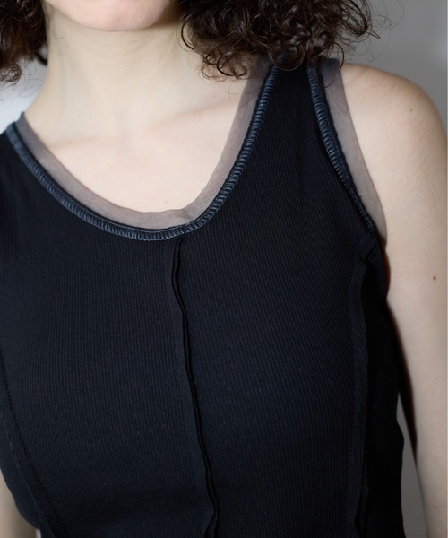 AIC.（エーアイシー）の「パッド付きチュールパイピングリブタンクトップ（タンクトップ・レディース・オフホワイト/ブラック・FREE）」の10枚目の写真