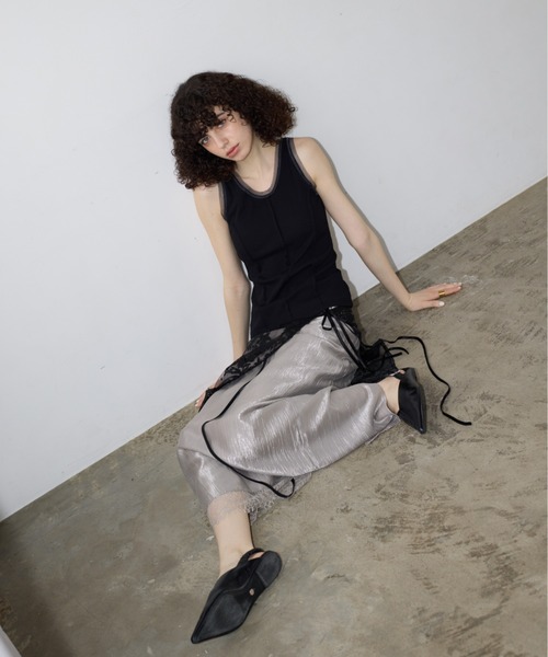 AIC.（エーアイシー）の「パッド付きチュールパイピングリブタンクトップ（タンクトップ・レディース・オフホワイト/ブラック・FREE）」の12枚目の写真