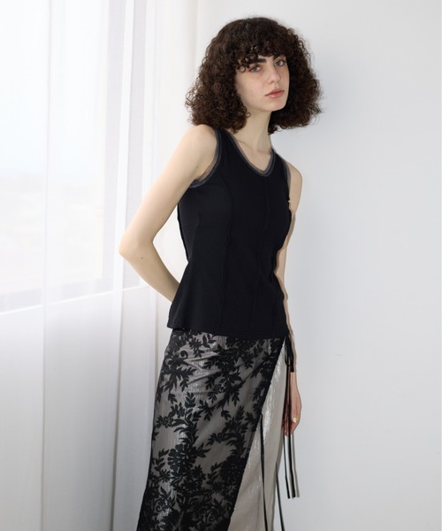 AIC.（エーアイシー）の「パッド付きチュールパイピングリブタンクトップ（タンクトップ・レディース・オフホワイト/ブラック・FREE）」の8枚目の写真