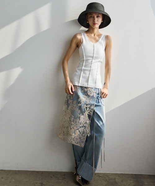 AIC.（エーアイシー）の「パッド付きチュールパイピングリブタンクトップ（タンクトップ・レディース・オフホワイト/ブラック・FREE）」の21枚目の写真