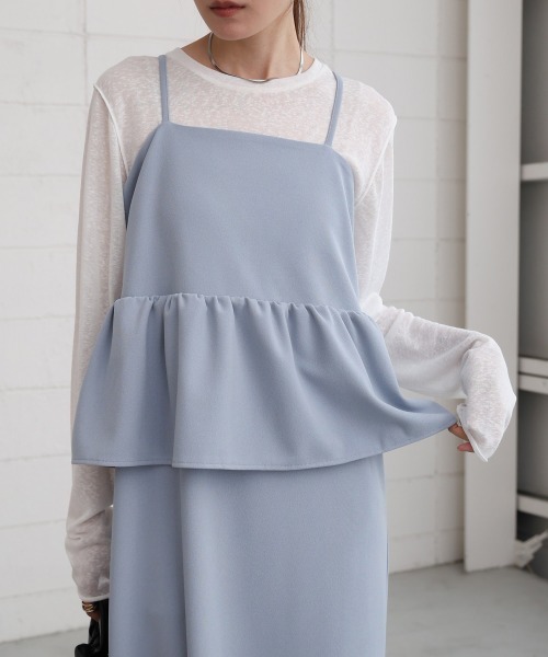 Bab(バブ)の「【S・Mサイズ展開】【マタニティ】【イージーケア】イージージョーゼットペプラムキャミワンピース(ワンピース・レディース・モカ/ブルー/アイボリー/ブラック・S/M)」の1枚目の写真