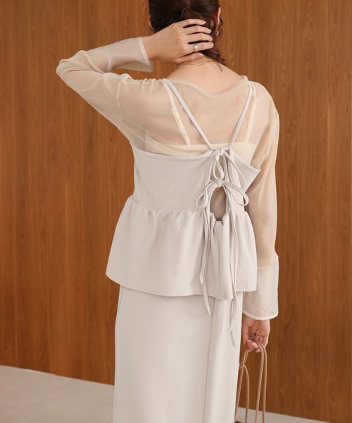 Bab(バブ)の「【S・Mサイズ展開】【マタニティ】【イージーケア】イージージョーゼットペプラムキャミワンピース(ワンピース・レディース・モカ/ブルー/アイボリー/ブラック・S/M)」の2枚目の写真