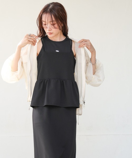 Bab(バブ)の「【S・Mサイズ展開】【マタニティ】【イージーケア】イージージョーゼットペプラムキャミワンピース(ワンピース・レディース・モカ/ブルー/アイボリー/ブラック・S/M)」の3枚目の写真