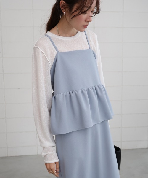 Bab(バブ)の「【S・Mサイズ展開】【マタニティ】【イージーケア】イージージョーゼットペプラムキャミワンピース(ワンピース・レディース・モカ/ブルー/アイボリー/ブラック・S/M)」の5枚目の写真