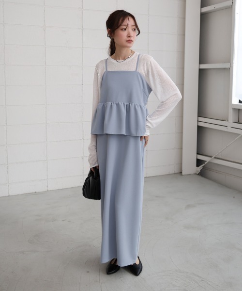 Bab(バブ)の「【S・Mサイズ展開】【マタニティ】【イージーケア】イージージョーゼットペプラムキャミワンピース(ワンピース・レディース・モカ/ブルー/アイボリー/ブラック・S/M)」の6枚目の写真