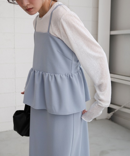 Bab(バブ)の「【S・Mサイズ展開】【マタニティ】【イージーケア】イージージョーゼットペプラムキャミワンピース(ワンピース・レディース・モカ/ブルー/アイボリー/ブラック・S/M)」の7枚目の写真