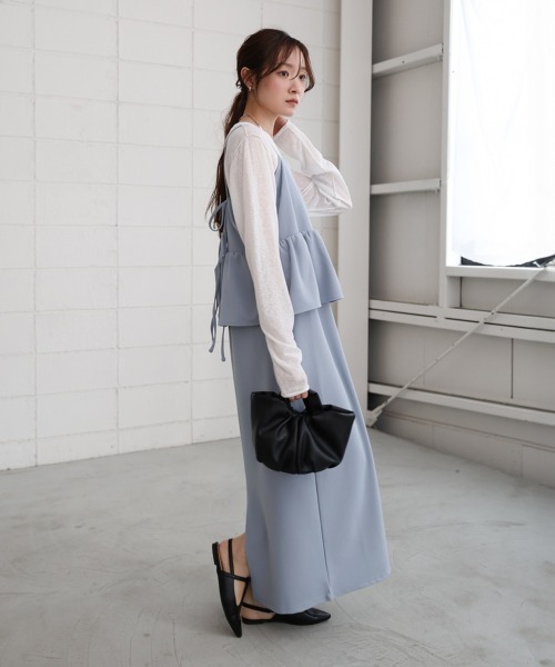 Bab(バブ)の「【S・Mサイズ展開】【マタニティ】【イージーケア】イージージョーゼットペプラムキャミワンピース(ワンピース・レディース・モカ/ブルー/アイボリー/ブラック・S/M)」の8枚目の写真