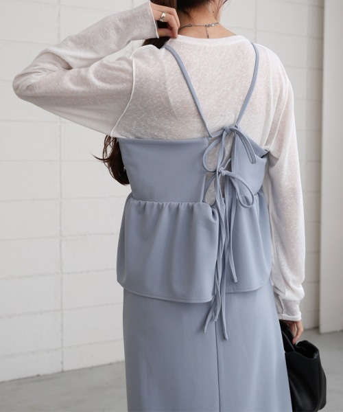 Bab(バブ)の「【S・Mサイズ展開】【マタニティ】【イージーケア】イージージョーゼットペプラムキャミワンピース(ワンピース・レディース・モカ/ブルー/アイボリー/ブラック・S/M)」の12枚目の写真