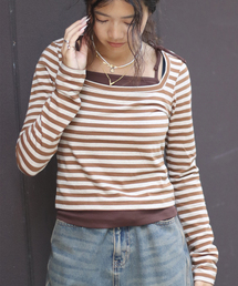 ボーダーレイヤードトップス