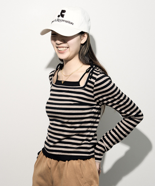 JOINT WORKS（ジョイントワークス）の「ボーダーレイヤードトップス（Tシャツ/カットソー・レディース・ブラウン/キャメル・FREE）」の18枚目の写真