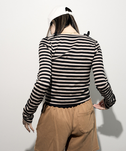 JOINT WORKS（ジョイントワークス）の「ボーダーレイヤードトップス（Tシャツ/カットソー・レディース・ブラウン/キャメル・FREE）」の19枚目の写真