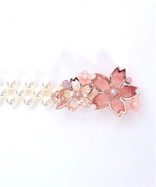 axes femme（アクシーズファム）の「サクラ装飾パールゴムベルト（ベルト・レディース・ピンク/ホワイト・FREE）」の3枚目の写真