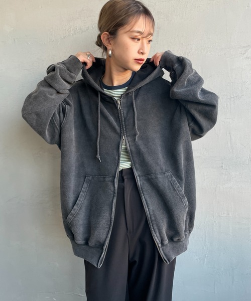 JEANS FACTORY Clothes（ジーンズファクトリークローズ）の「[Jeans Factory Clothes/ジーンズファクトリークローズ] ケミカル加工 フェードスウェットジップパーカー（スウェット・レディース・ブラック/ネイビー/ホワイト・M/L）」の8枚目の写真