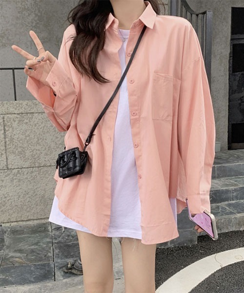 urge：（アージコロン ）の「【URGE：】シンプル スタンダード 長袖 シャツ（シャツ/ブラウス・レディース・ブルー/オレンジ/ピンク/イエロー/ホワイト・SMALL/MEDIUM/LARGE/X-LARGE）」の7枚目の写真