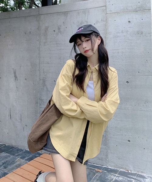 urge：（アージコロン ）の「【URGE：】シンプル スタンダード 長袖 シャツ（シャツ/ブラウス・レディース・ブルー/オレンジ/ピンク/イエロー/ホワイト・SMALL/MEDIUM/LARGE/X-LARGE）」の9枚目の写真