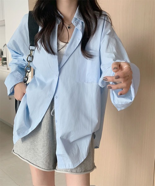 urge：（アージコロン ）の「【URGE：】シンプル スタンダード 長袖 シャツ（シャツ/ブラウス・レディース・ブルー/オレンジ/ピンク/イエロー/ホワイト・SMALL/MEDIUM/LARGE/X-LARGE）」の10枚目の写真