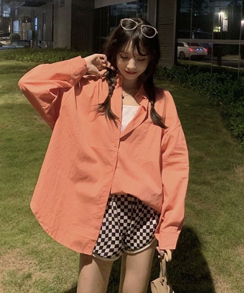 urge：（アージコロン ）の「【URGE：】シンプル スタンダード 長袖 シャツ（シャツ/ブラウス・レディース・ブルー/オレンジ/ピンク/イエロー/ホワイト・SMALL/MEDIUM/LARGE/X-LARGE）」の12枚目の写真