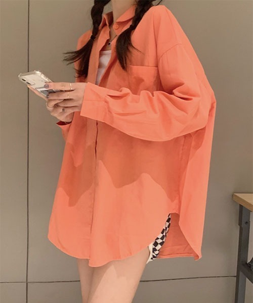 urge：（アージコロン ）の「【URGE：】シンプル スタンダード 長袖 シャツ（シャツ/ブラウス・レディース・ブルー/オレンジ/ピンク/イエロー/ホワイト・SMALL/MEDIUM/LARGE/X-LARGE）」の13枚目の写真