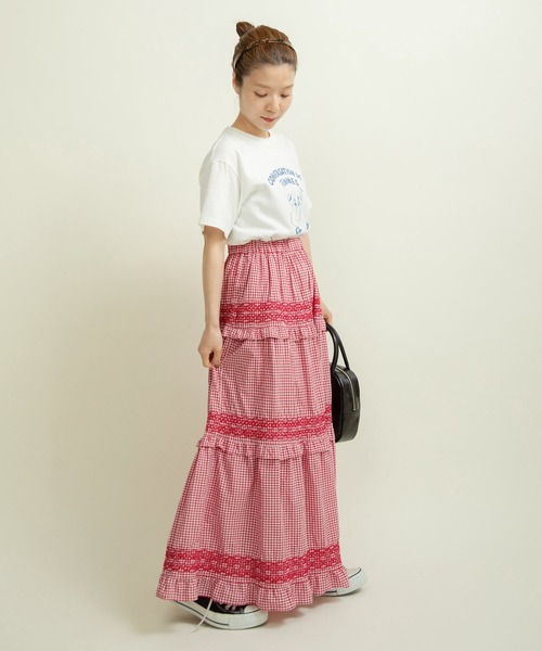 Dot&Stripes CHILD WOMAN(ドットアンドストライプス チャイルドウーマン)の「60sギンガム スモッキングスカート(スカート・レディース・ブラック/レッド・FREE)」の22枚目の写真