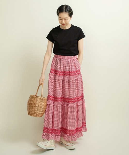 Dot&Stripes CHILD WOMAN(ドットアンドストライプス チャイルドウーマン)の「60sギンガム スモッキングスカート(スカート・レディース・ブラック/レッド・FREE)」の14枚目の写真