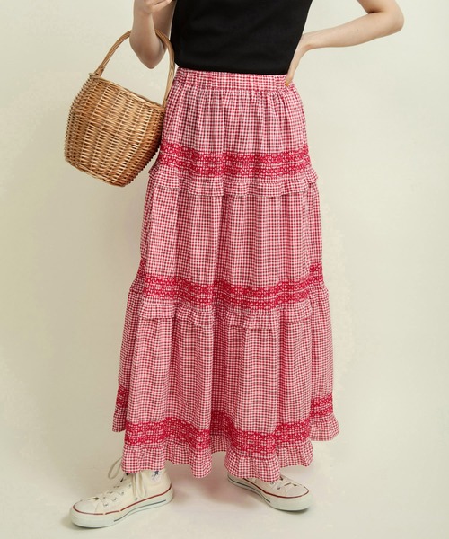 Dot&Stripes CHILD WOMAN(ドットアンドストライプス チャイルドウーマン)の「60sギンガム スモッキングスカート(スカート・レディース・ブラック/レッド・FREE)」の20枚目の写真