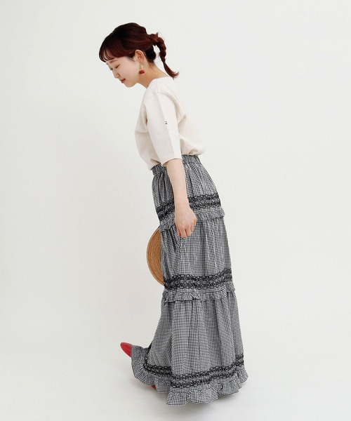 Dot&Stripes CHILD WOMAN(ドットアンドストライプス チャイルドウーマン)の「60sギンガム スモッキングスカート(スカート・レディース・ブラック/レッド・FREE)」の13枚目の写真
