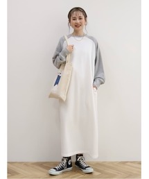 異素材ラグランスリーブロングワンピース