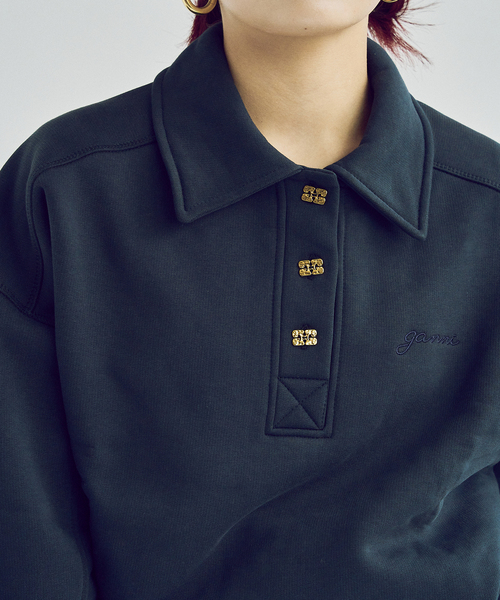 セール】GANNI/ ガニー Heavy Fleece Drop Shoulder Polo（スウェット