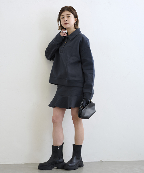 GANNI(ガニー)の「GANNI/ ガニー Heavy Fleece Drop Shoulder Polo(スウェット・レディース・ネイビー・FREE)」の21枚目の写真
