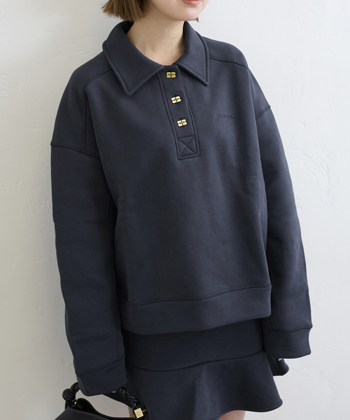セール】GANNI/ ガニー Heavy Fleece Drop Shoulder Polo（スウェット