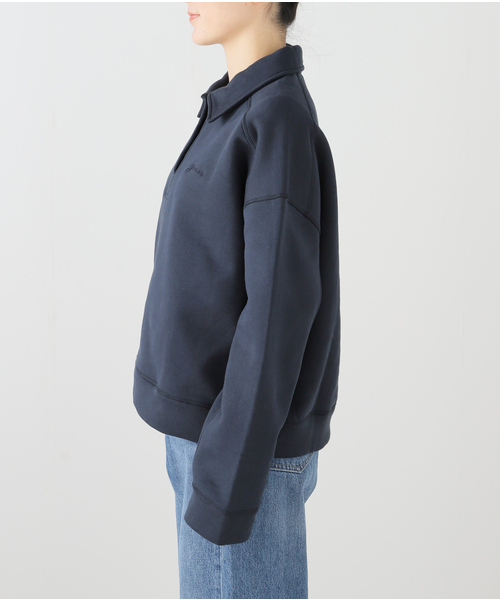 トップス GANNI Heavy Fleece Drop Shoulder Polo GANNI Women's Heavy Fleece Drop Shoulder Polo in Sky Captain GANNI