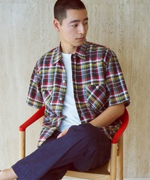 [OMNIGOD mens / オムニゴッド] コットンリネンマドラスチェック ショートスリーブボックスシャツ