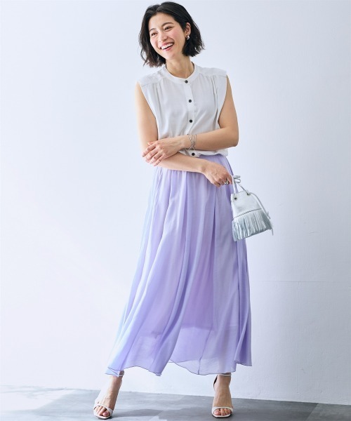 SMILE LAND（スマイルランド）の「ボリュームマキシフレアスカート＜大きいサイズ有＞【OtonaSMILE】（スカート・レディース・モカ/ラベンダー・3L/4L/L/M/LL）」の3枚目の写真