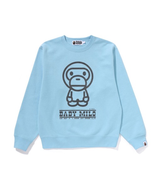 A BATHING APE(アベイシングエイプ)の「BABY MILO VOLUME SLEEVE CREWNECK SWEATSHIRT(スウェット・レディース・グレー/サックスブルー・MEDIUM/SMALL)」の2枚目の写真
