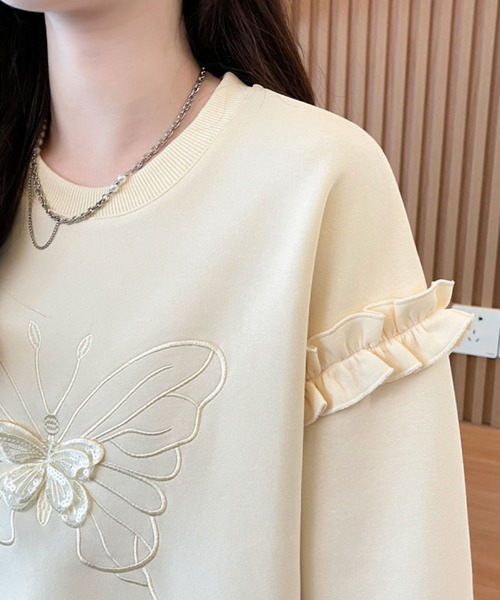 2ly2(トゥーリートゥー)の「ふんわりガーリー♪バタフライ刺繍×フリルスリーブトレーナー(その他トップス・レディース・ベージュ/ピンク・FREE)」の11枚目の写真