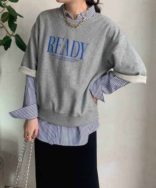 DouDou(ドゥドゥ)の「半袖ロゴスウェット(Tシャツ/カットソー・レディース・ライトベージュ/グレー/チャコールグレー・FREE)」の2枚目の写真