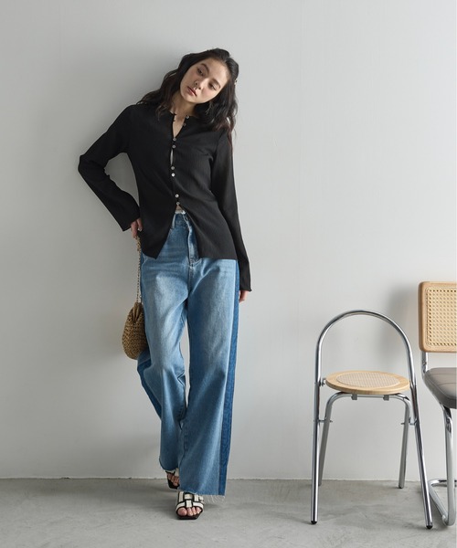 THE YOn(ザヨン)の「2WAYシアー楊柳ロングスリーブトップス(シャツ/ブラウス・レディース・アイボリー/ブラック/ピンク/ライトグレー・FREE)」の10枚目の写真
