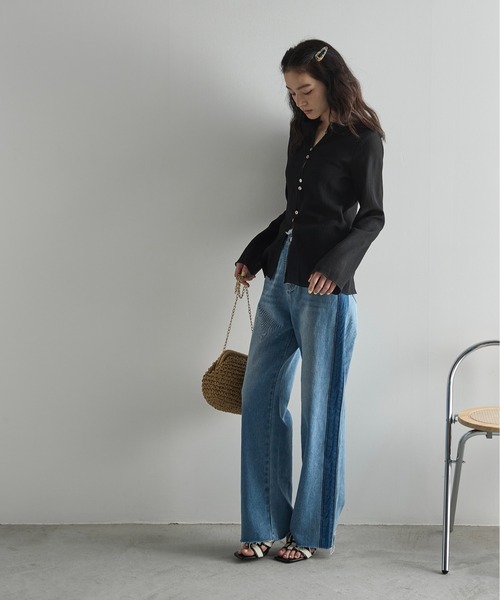 THE YOn(ザヨン)の「2WAYシアー楊柳ロングスリーブトップス(シャツ/ブラウス・レディース・アイボリー/ブラック/ピンク/ライトグレー・FREE)」の12枚目の写真