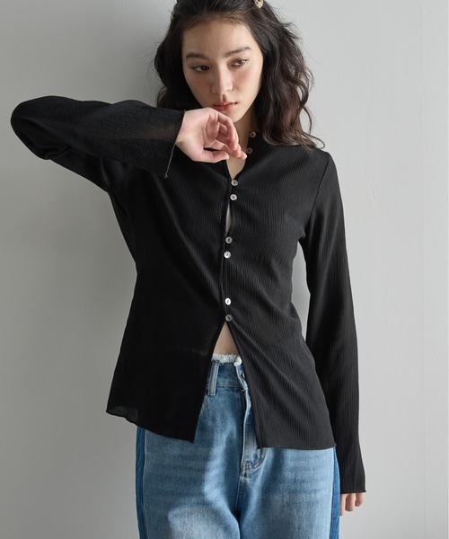 THE YOn(ザヨン)の「2WAYシアー楊柳ロングスリーブトップス(シャツ/ブラウス・レディース・アイボリー/ブラック/ピンク/ライトグレー・FREE)」の5枚目の写真