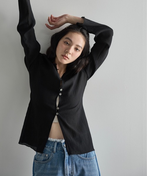 ヤヌーク　シアーグリッターロングスリーブ シアーロングスリーブトップス（Tシャツ/カットソー）｜Shelly