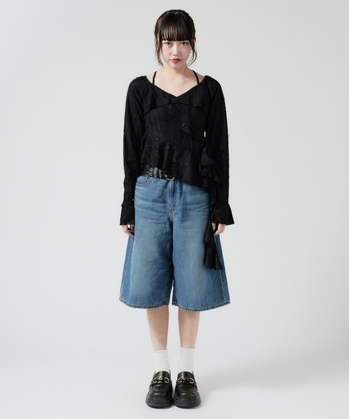 Chick(チック)の「Irregular Hem Frill tape Tops / イレギュラーヘムフリルテレコトップス(シャツ/ブラウス・レディース・ブラック/ベージュ/ブラウン/グレー・FREE)」の14枚目の写真