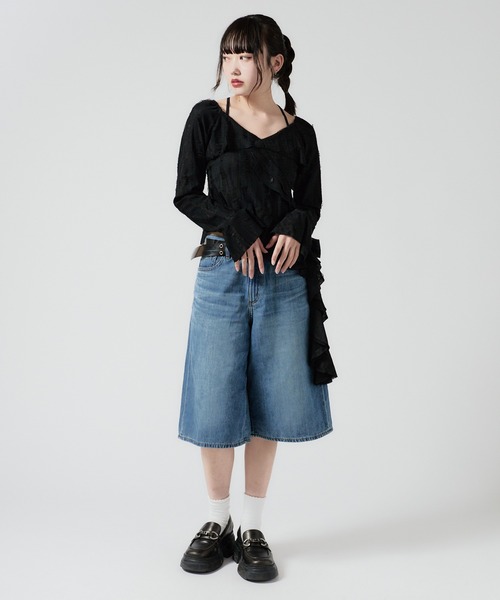 Chick(チック)の「Irregular Hem Frill tape Tops / イレギュラーヘムフリルテレコトップス(シャツ/ブラウス・レディース・ブラック/ベージュ/ブラウン/グレー・FREE)」の15枚目の写真