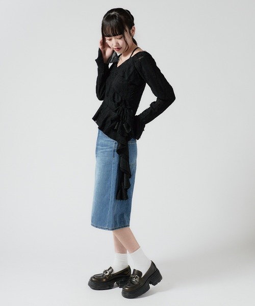 Chick(チック)の「Irregular Hem Frill tape Tops / イレギュラーヘムフリルテレコトップス(シャツ/ブラウス・レディース・ブラック/ベージュ/ブラウン/グレー・FREE)」の16枚目の写真